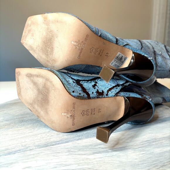 Gianmarco Lorenzi Women's Distressed Denim Boots Heels EU Size 39 US Size 8.5 - Picture 9 of 13